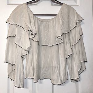 Off Shoulder Ruffle Layered Shirt with Black Trim